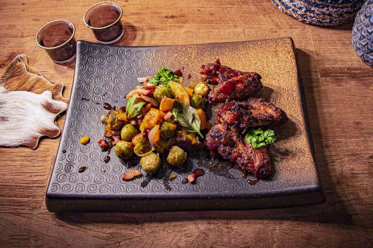 heftschotel mate pompoen, spruiten spek en kip bbq